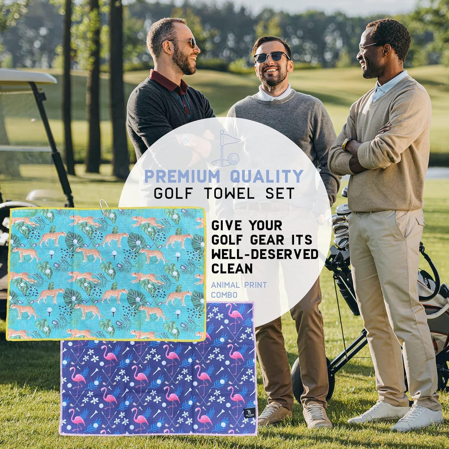 Microfiber Waffle Pattern Golf Towel Set - Super Absorbent Animal Print Golf Towels -  2 Pack