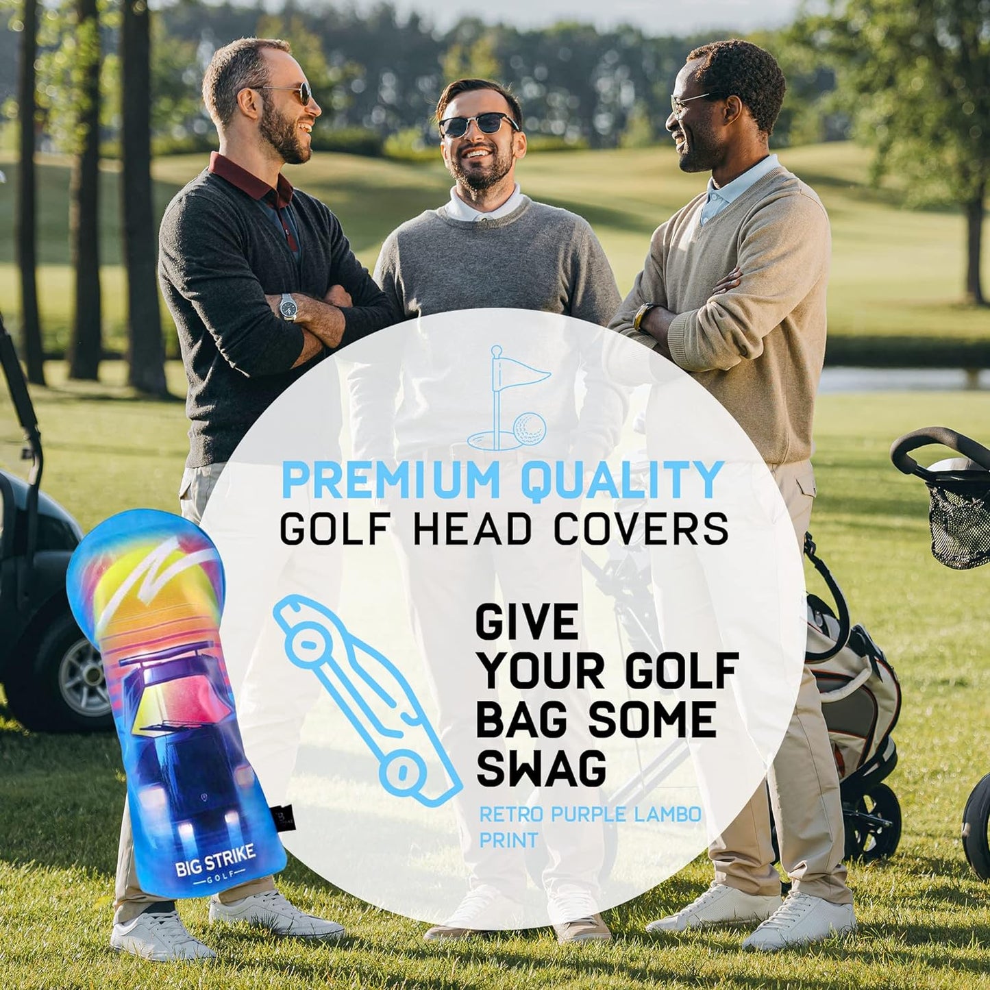Big Strike Golf - Premium Golf Club Driver Head Covers - Modern Design PU Leather Headcovers (Retro Lambo Sunset)