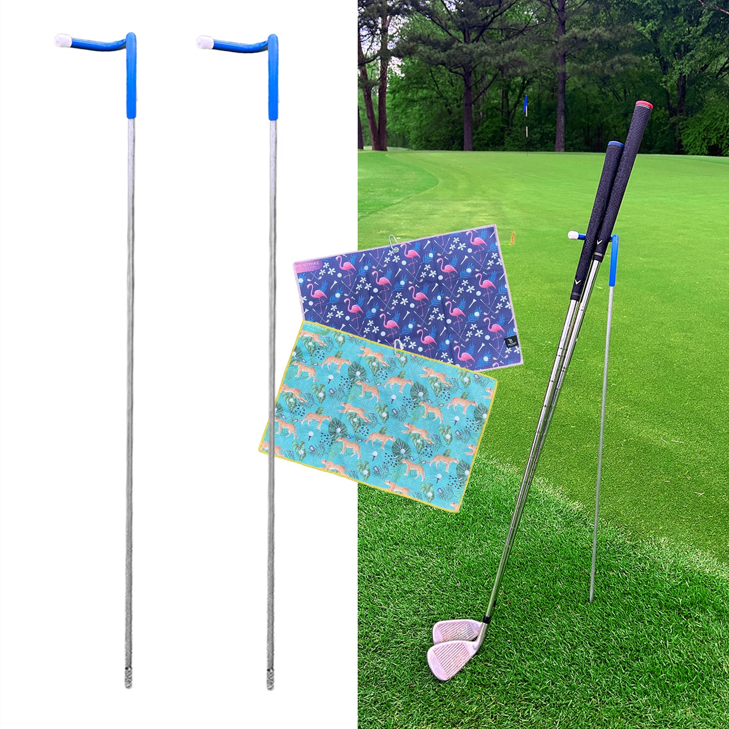 2 Pack V-Shaped Golf Club Stand With Golf Towels Set of 2 Keeps Your Clubs Clean, Dry & Visible, V-Stick Club Stand Made of Highly Durable Stainless Steel - Easy to Carry Golf Club Holder