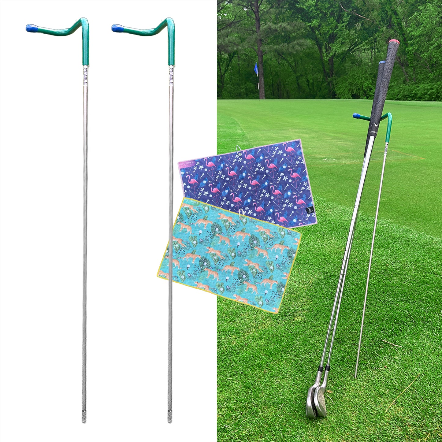 2 Pack V-Shaped Golf Club Stand With Golf Towels Set of 2 Keeps Your Clubs Clean, Dry & Visible, V-Stick Club Stand Made of Highly Durable Stainless Steel - Easy to Carry Golf Club Holder