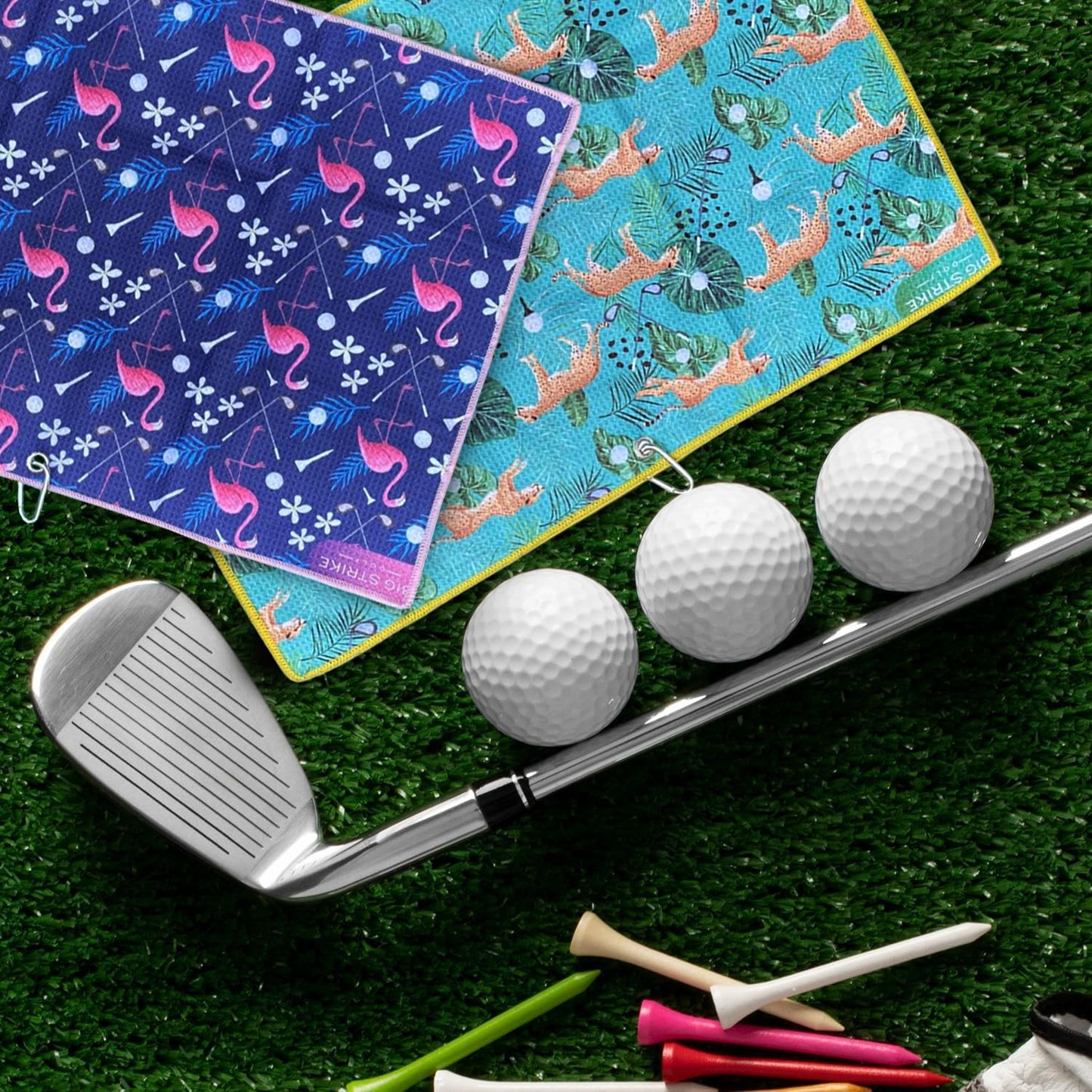 2 Pack V-Shaped Golf Club Stand With Golf Towels Set of 2 Keeps Your Clubs Clean, Dry & Visible, V-Stick Club Stand Made of Highly Durable Stainless Steel - Easy to Carry Golf Club Holder
