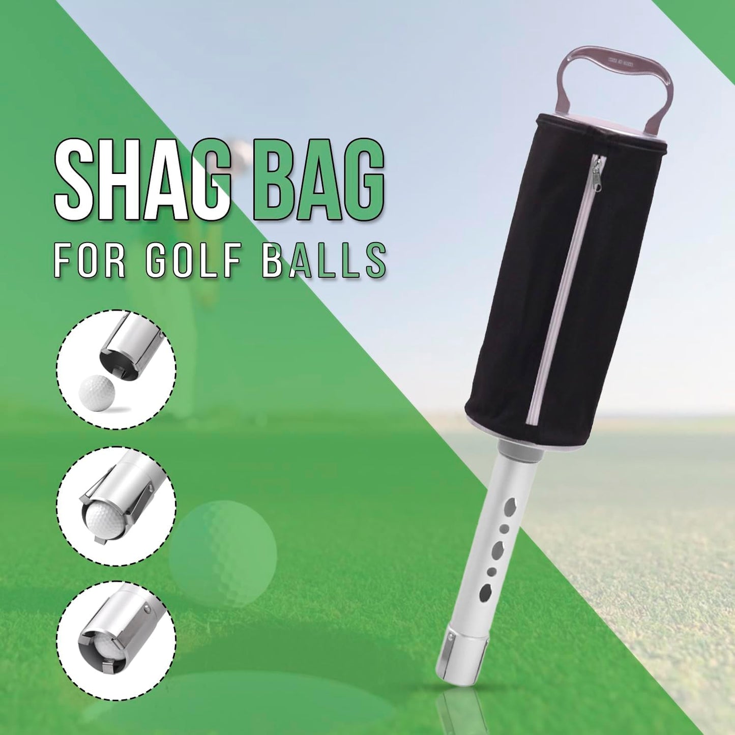 Portable Golf Shag Bag | Collector with Detachable Aluminium Alloy/Plastic Tube with Pocket & Tee Holder Storage Picker