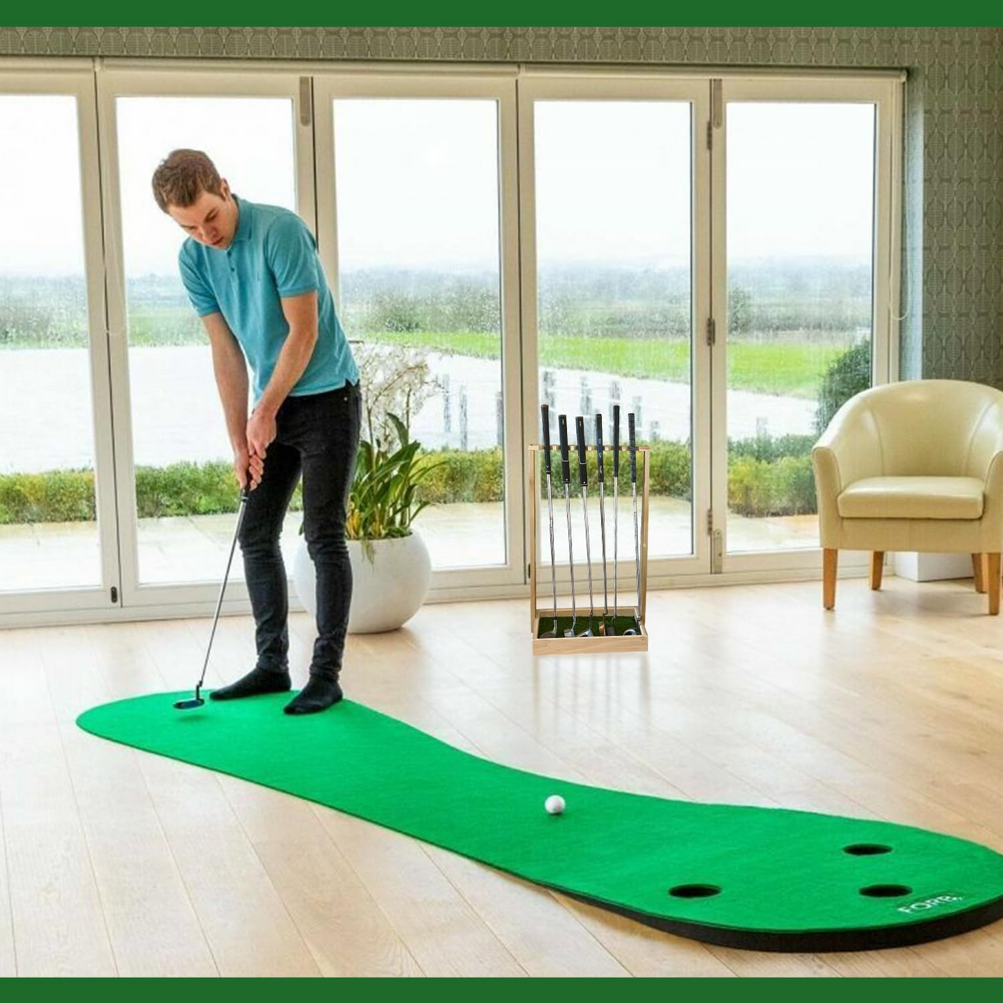 Wooden Golf Putter Stand, Golf Club Holder, Golf Club Brush, Golf Club Organizer, Indoor Display Rack, Stand for Storage, Floor Display Rack