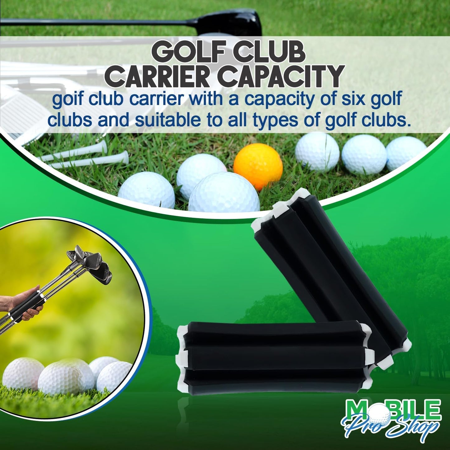 Golf Club Carrier – Holds Up to 6 Golf Clubs, Keeps Them Visible, Clean & Dry – Premium Quality Accessory with Durable Design (Black/White)