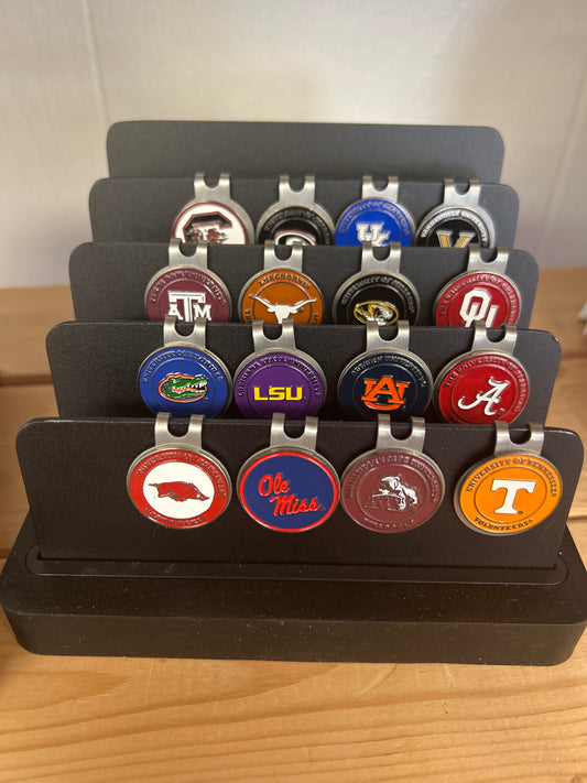 Hat clips with NCAA, NFL, MLB marker