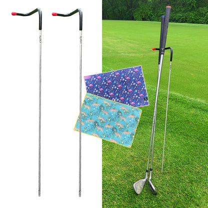 2 Pack V-Shaped Golf Club Stand With Golf Towels Set of 2 Keeps Your Clubs Clean, Dry & Visible, V-Stick Club Stand Made of Highly Durable Stainless Steel - Easy to Carry Golf Club Holder
