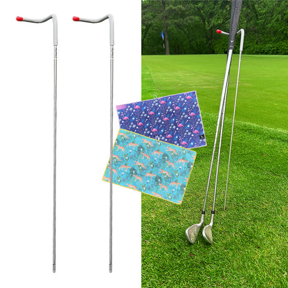2 Pack V-Shaped Golf Club Stand With Golf Towels Set of 2 Keeps Your Clubs Clean, Dry & Visible, V-Stick Club Stand Made of Highly Durable Stainless Steel - Easy to Carry Golf Club Holder