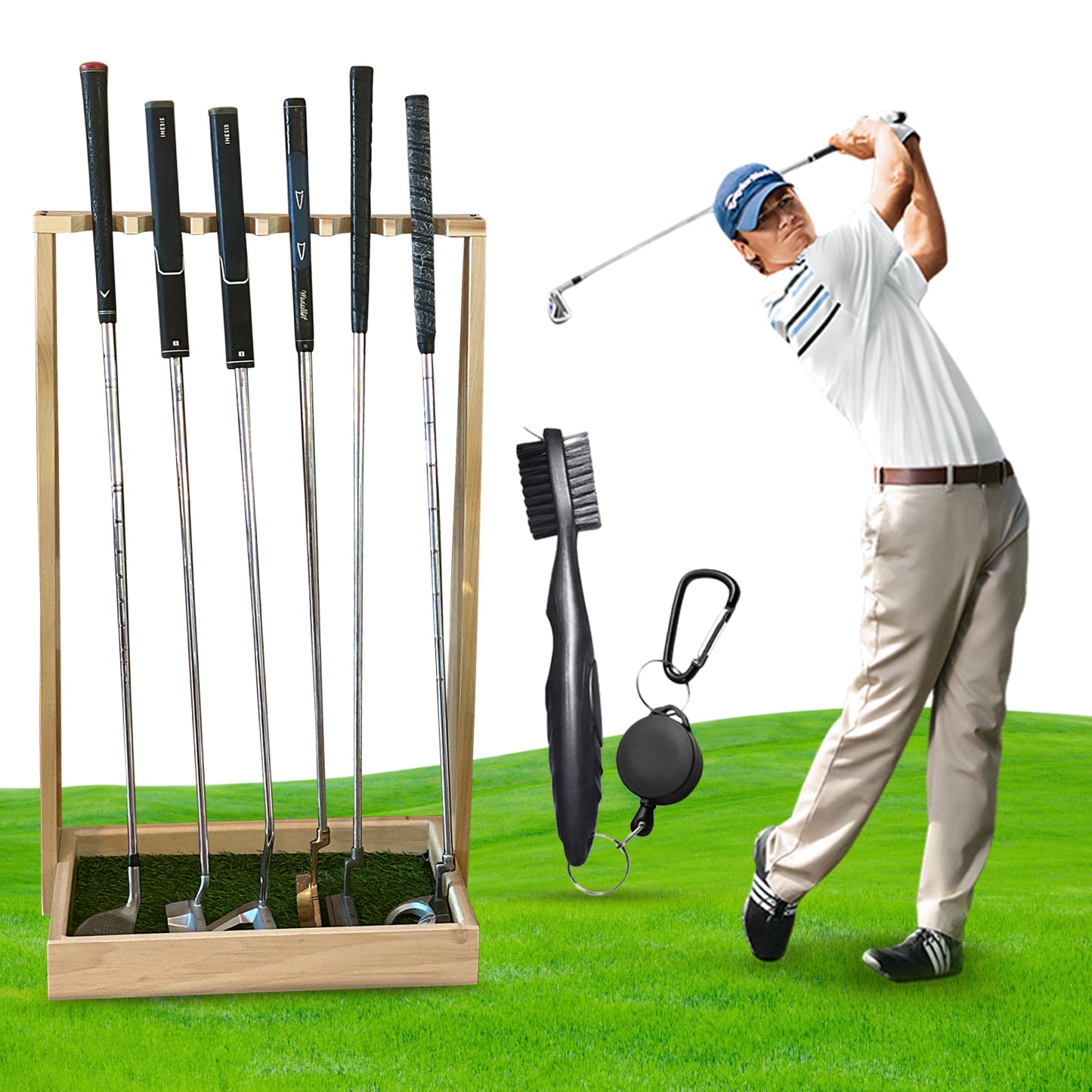 Wooden Golf Putter Stand, Golf Club Holder, Golf Club Brush, Golf Club Organizer, Indoor Display Rack, Stand for Storage, Floor Display Rack