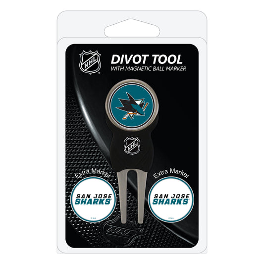 NHL Adult-Unisex Divot Repair Tool with 3 Double-Sided Removable Magnetic Golf Ball Marker (San Jose Sharks)