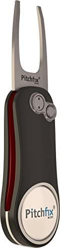 Pitchfix Solo Tin Set Includes Fusion 2.5 Divot Repair Tool with Removable Ball Marker (Gunmetal/Red)
