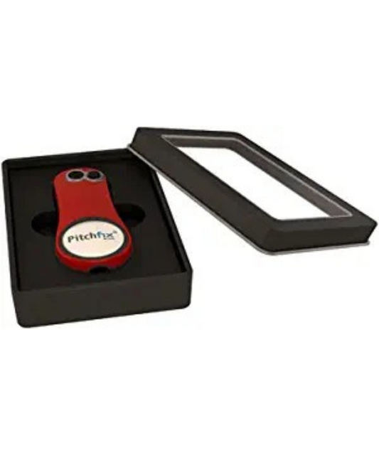 Pitchfix Solo Tin Set Includes Fusion 2.5 Divot Repair Tool with Removable Ball Marker (Red)