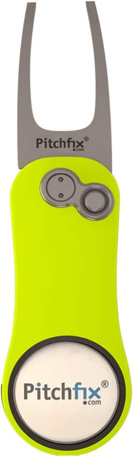 Pitchfix Switchblade Divot Tool Hybrid 2.0 with Removable Ball Marker (Neon Yellow)