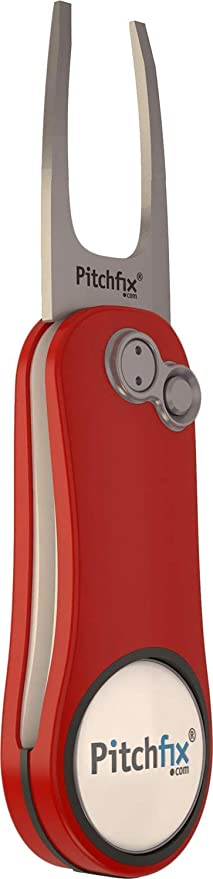 Pitchfix Solo Tin Set Includes Fusion 2.5 Divot Repair Tool with Removable Ball Marker (Red)