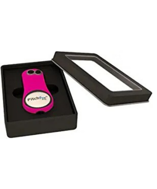 Pitchfix Solo Tin Set Includes Fusion 2.5 Divot Repair Tool with Removable Ball Marker (Neon Pink)