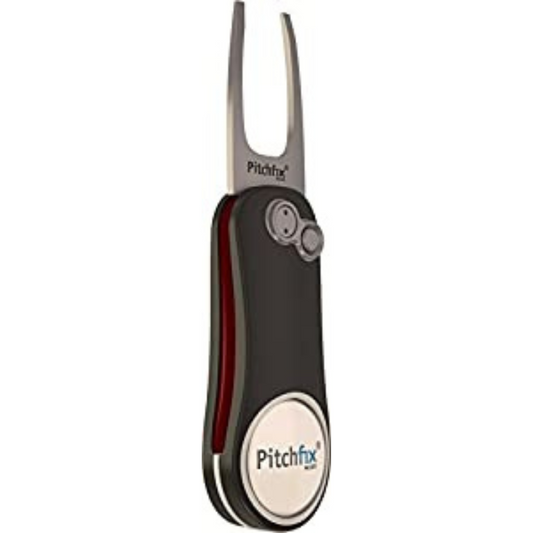 Pitchfix Switchblade Divot Tool Hybrid 2.0 with Removable Ball Marker (Gunmetal/Red)