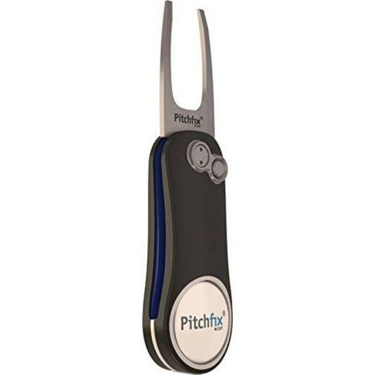 Pitchfix Switchblade Divot Tool Hybrid 2.0 with Removable Ball Marker (Gunmetal/Blue)