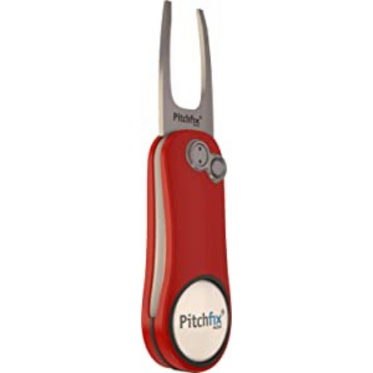 Pitchfix Switchblade Divot Tool Hybrid 2.0 with Removable Ball Marker (Red/White)