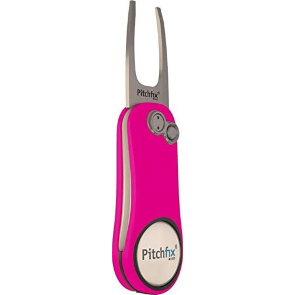 Pitchfix Switchblade Divot Tool Hybrid 2.0 with Removable Ball Marker (Neon Pink/White)