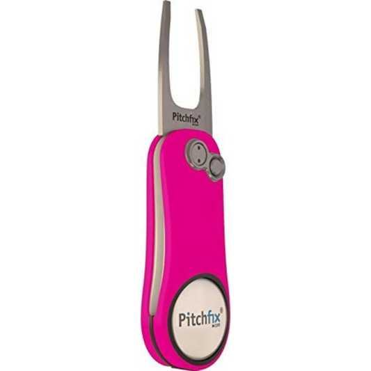 Pitchfix Switchblade Divot Tool Hybrid 2.0 with Removable Ball Marker (Neon Pink/White)