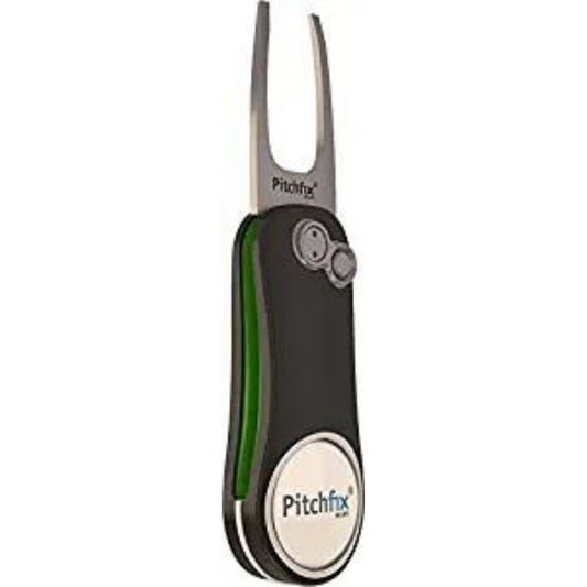 Pitchfix Switchblade Divot Tool Hybrid 2.0 with Removable Ball Marker (Gunmetal/Green)